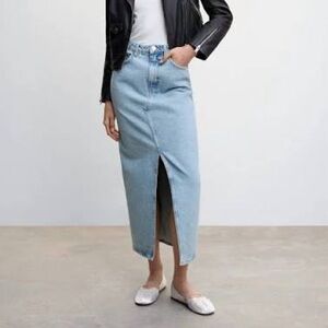 Mango - Denim Slit skirt - medium blue 
Size M